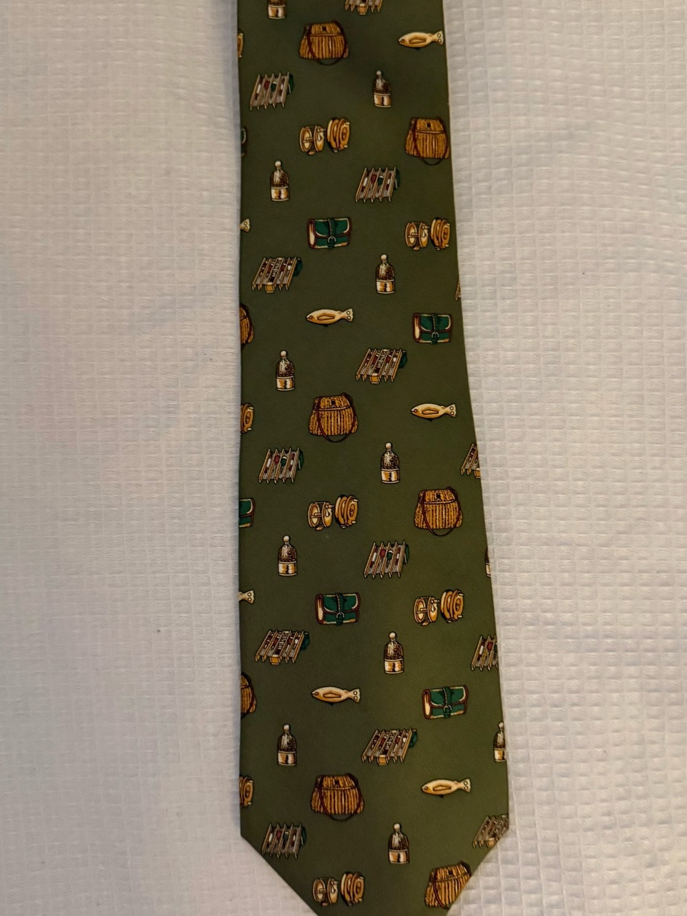 Vintage Wathne Olive Green Novelty Tie with Gold and Teal Accents